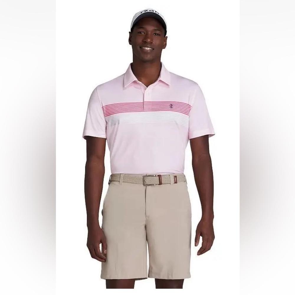 Izod Striped Golf Polo Shirt in Rose Shadow Pink